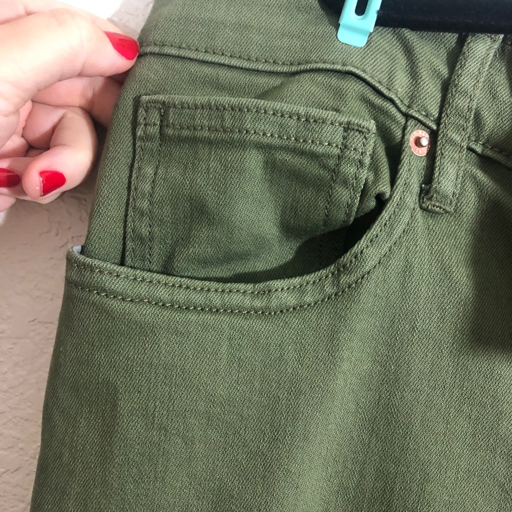Army Green Raw Hem Straight Leg Mid Rise Jeans 18 - Picture 7 of 7